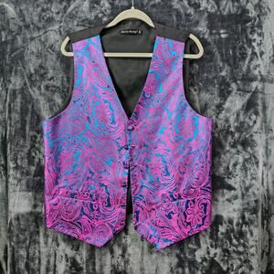 Barry. Wang Mens Purple Paisley Vest Royal Blue Medium